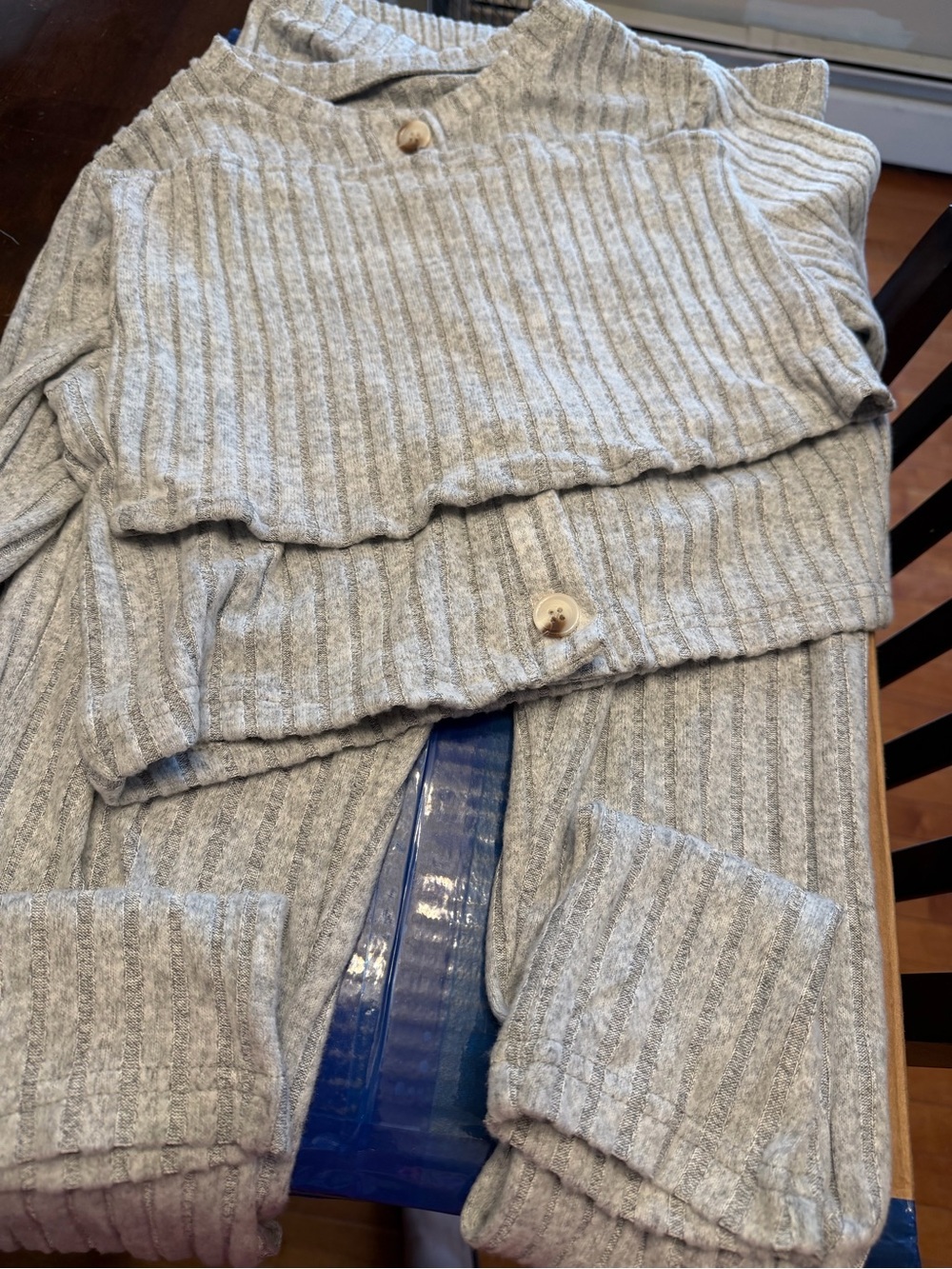 Cozy Ribbed Button-Front Lounge Set in Light Heather Gray
